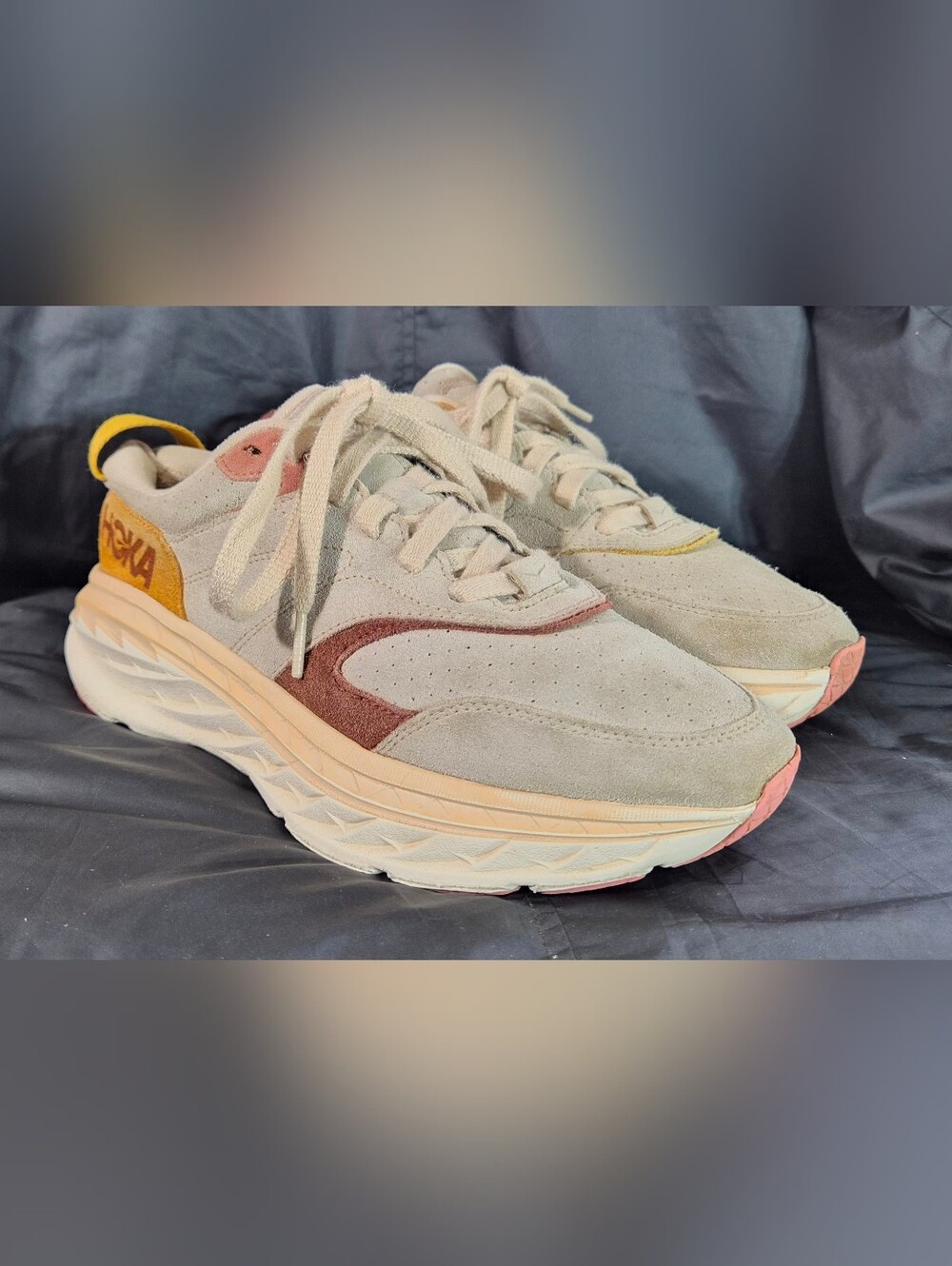 Men's Hoka One One Bondi L Suede "Shifting Sand" Running Shoes Sz. 9